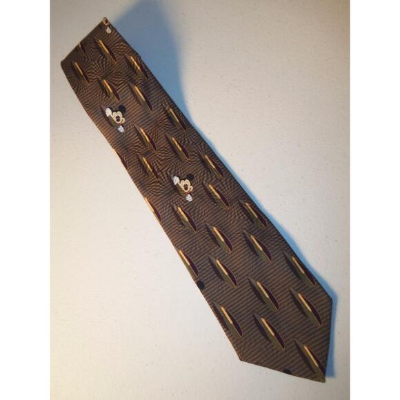 Walt Disney World Olive Green Teardrop Design Mickey Mouse Necktie Tie -1215T20 - Picture 1 of 3